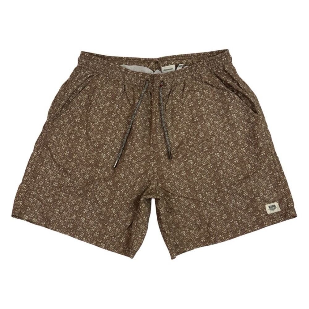 Katin Walter Swim Trunks Mens Large Brown Floral Volley Elastic Waist